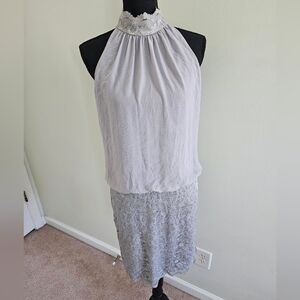 Caché silver highneck dress - Sz 8